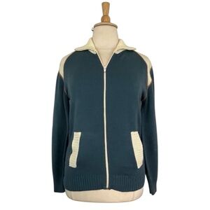 70s Knit Sweater Men’s XL Vintage Cardigan Zip Up Casual Colorblock Retro